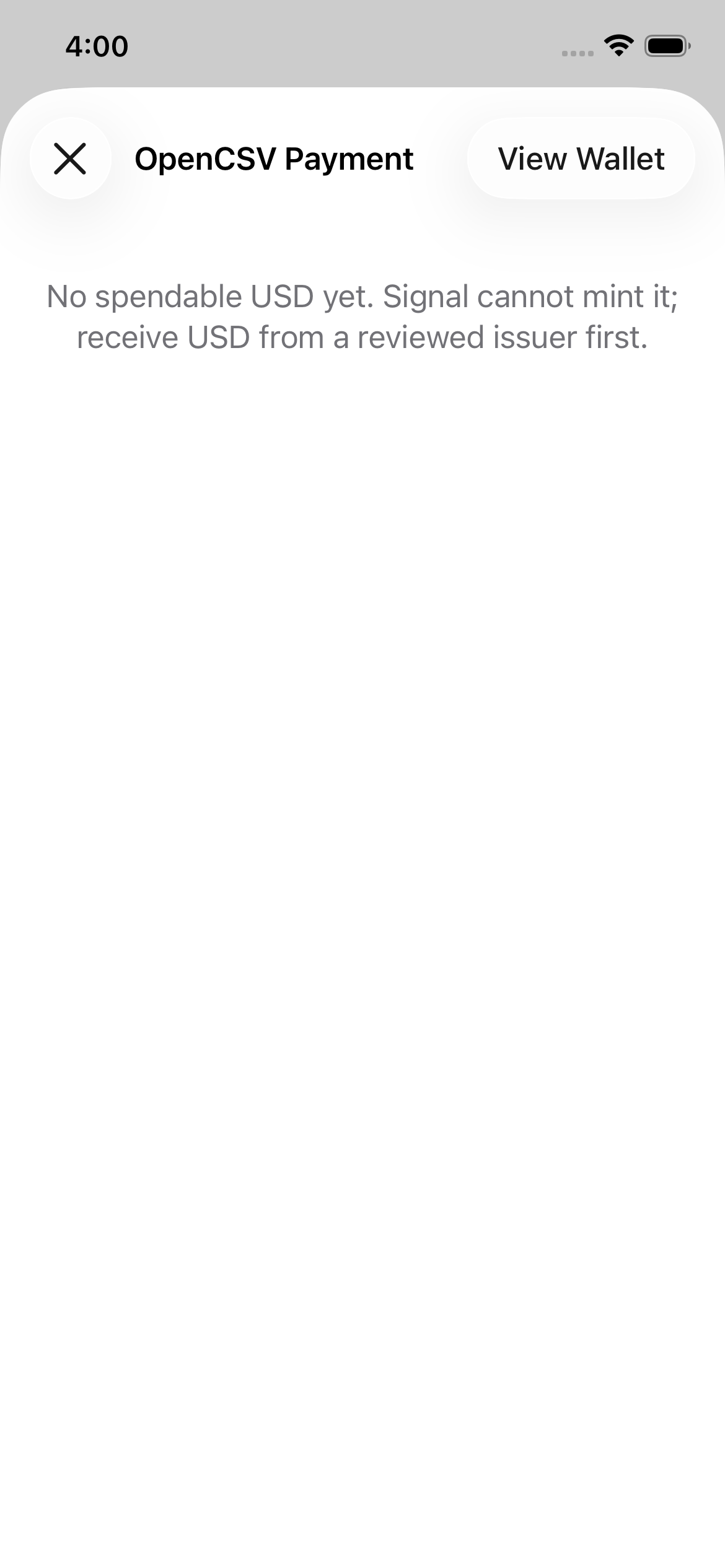 OpenCSV payment screen refusing to spend before the live signet anchor reaches six confirmations